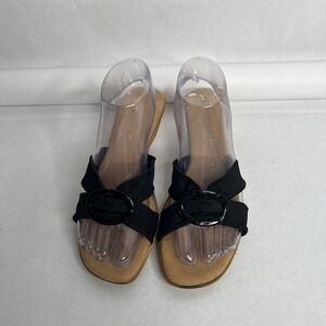 Damiani's Sadie Italian Cork Wedge Sandals Women's Size 9 Black Buckle Fabric